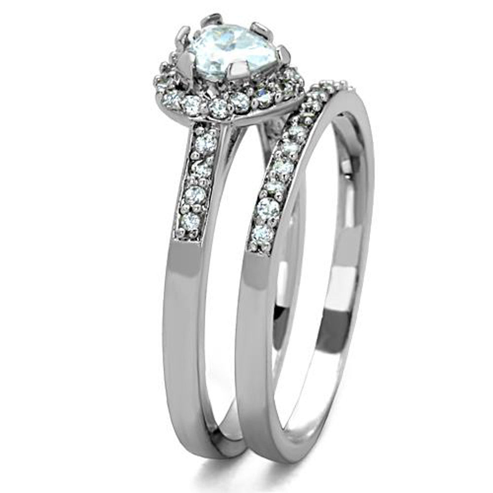 ARTK1W161 Stainless Steel Wedding Ring Set .625 Ct Halo Heart Cut CZ Women's Size 5-10
